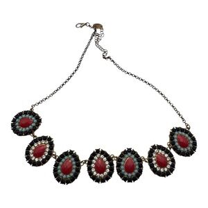 Vintage ETC! Statement Necklace Multicolor Rhinestone Oval Medallion Bib Chain‎